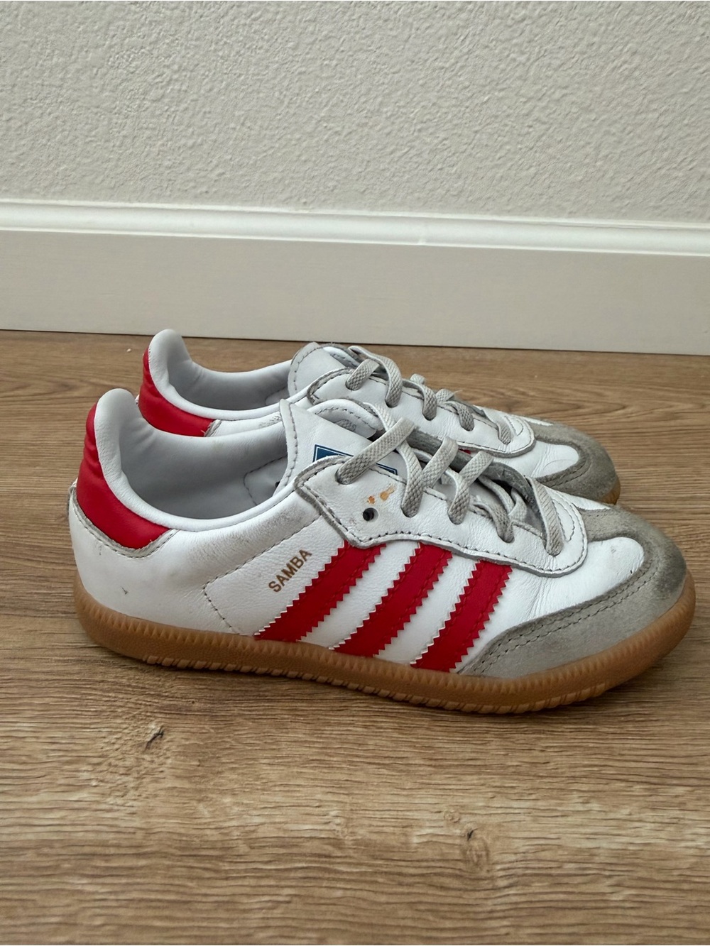 adidas Kids Samba Sneakers - White with Red Stripes
